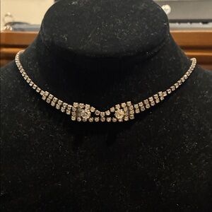 Vintage Elegant Silver Tone  Clear Rhinestone  Choker Necklace